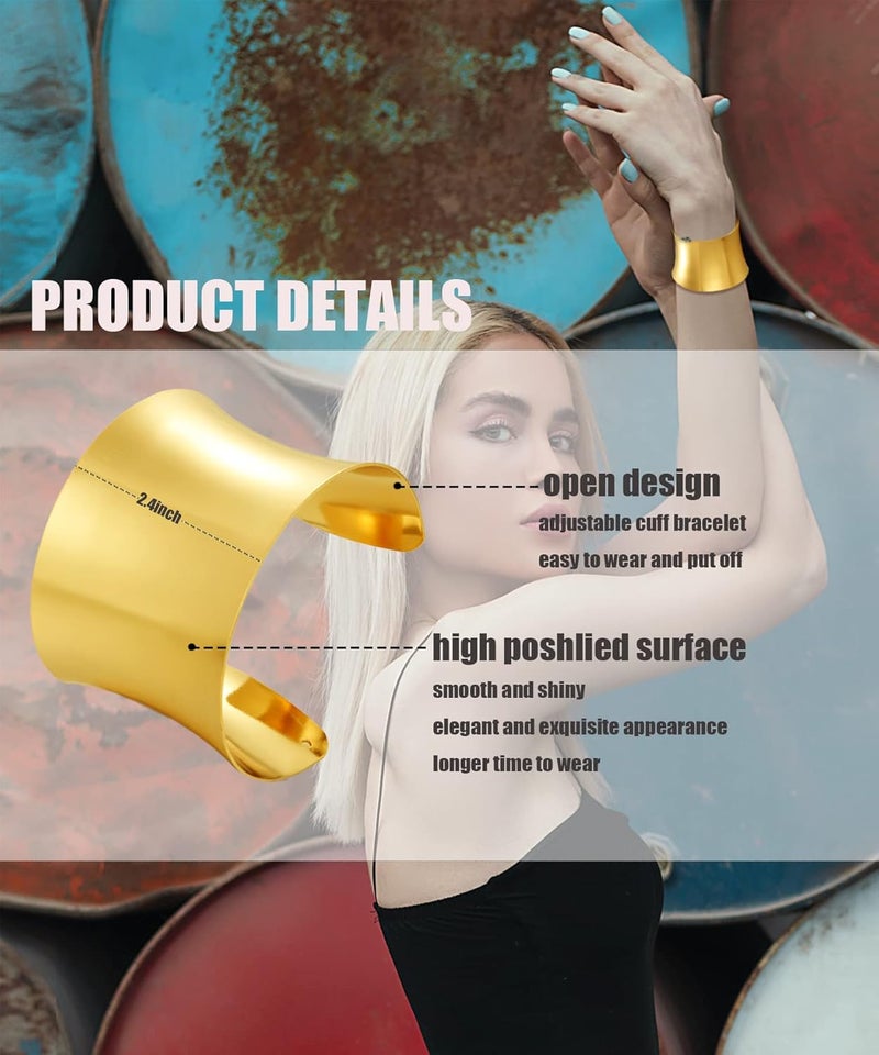 BOMAIL Store 2 Pcs Cuff Bangle Bracelet Set for Women Open Wide Wire Bracelets Gold Wrist Cuff Wrap Bracelet Adjustable - Image 3